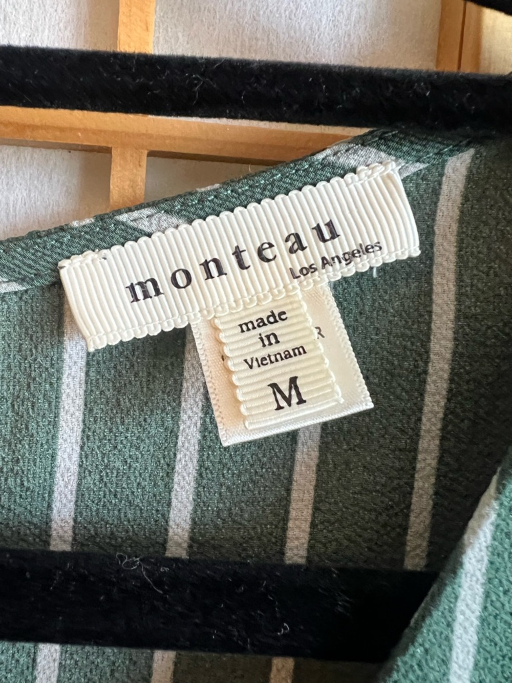 Monteau Green Striped Jumpsuit Medium Sleeveless Wide Leg Button Front Pockets - Picture 3 of 13